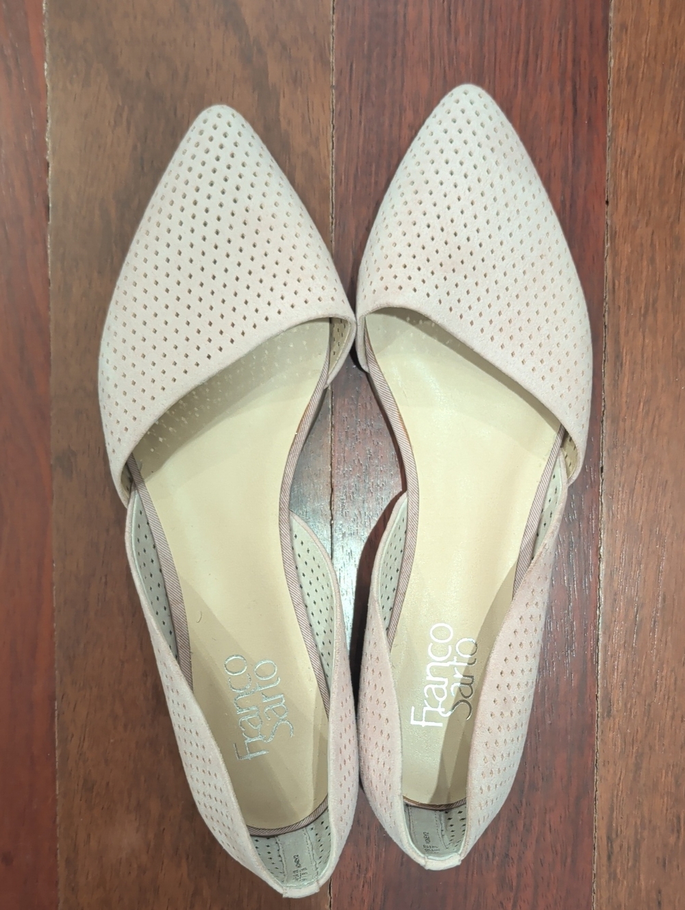 Franco Sarto Perforated Pointed D'Orsay Flats in Light Pink